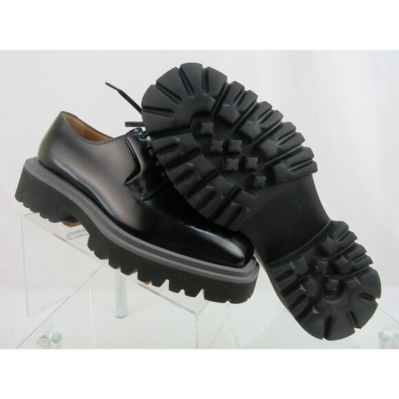 NIB FERRAGAMO FLICKER BLACK LEATHER LOGO PLATFORM LUG SOLE OXFORDS 8.5 M - Picture 7 of 16